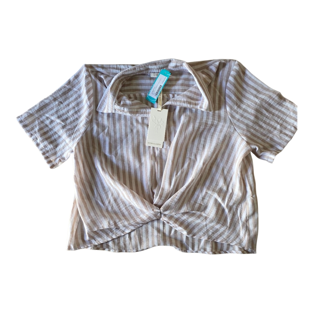 Chic Striped Beige Button Down Shirt